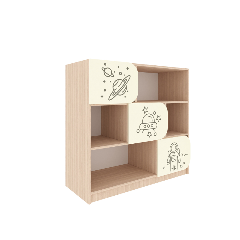 Універсальна стінка з фотодр. серії "Таємничий всесвіт" ел. №6, на 7 відділень, для зберігання предметів в навч. закладах, матеріал- ЛДСП, АЛМАНТ,948х400х945 мм